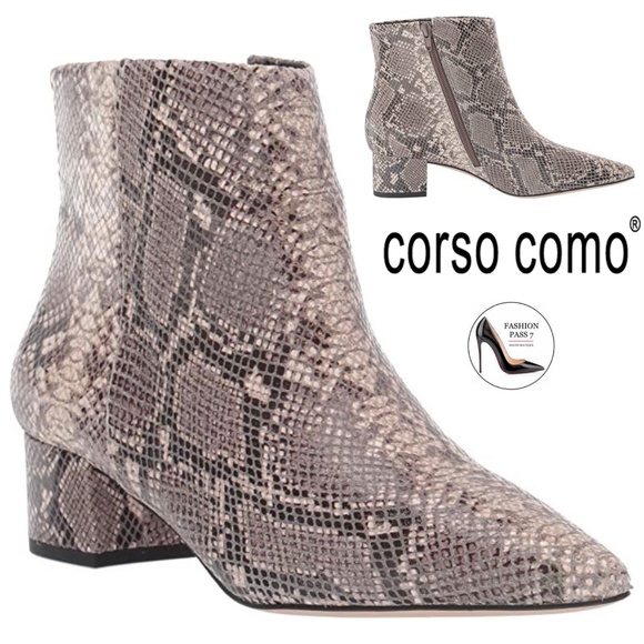 Corso Como Freen Snake Natural Leather Pointed Toe Ankle Boots Block Heel Bootie - Picture 1 of 11